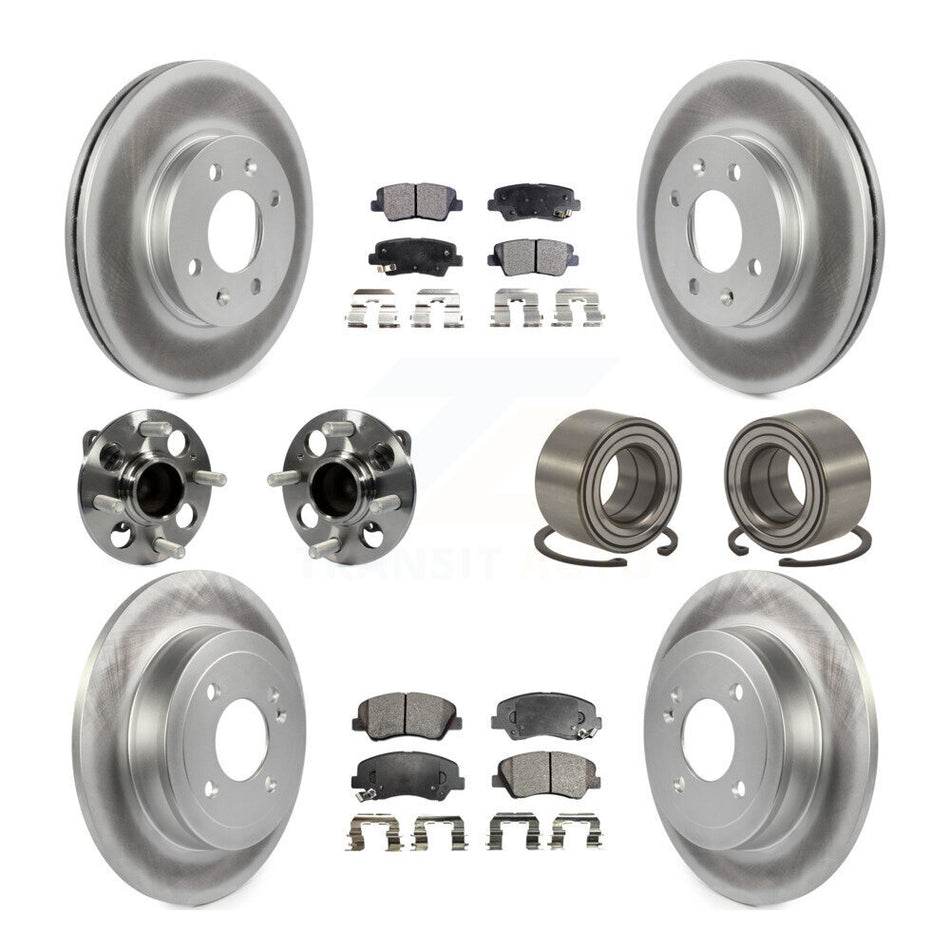 Front Rear Wheel Hub Bearings Assembly Coated Disc Brake Rotors And Ceramic Pads Kit (10Pc) For 2012-2017 Hyundai Accent KBB-108550