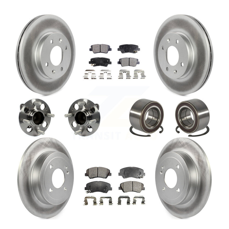 Front Rear Wheel Hub Bearings Assembly Coated Disc Brake Rotors And Ceramic Pads Kit (10Pc) For Kia Rio KBB-108551