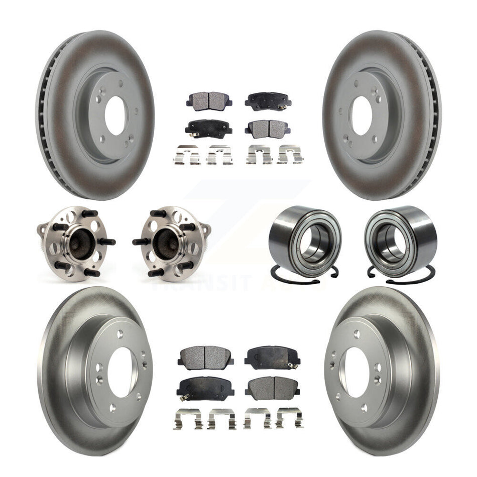 Front Rear Wheel Hub Bearings Assembly Coated Disc Brake Rotors And Ceramic Pads Kit (10Pc) For Hyundai Veloster Kia Forte Koup KBB-108554