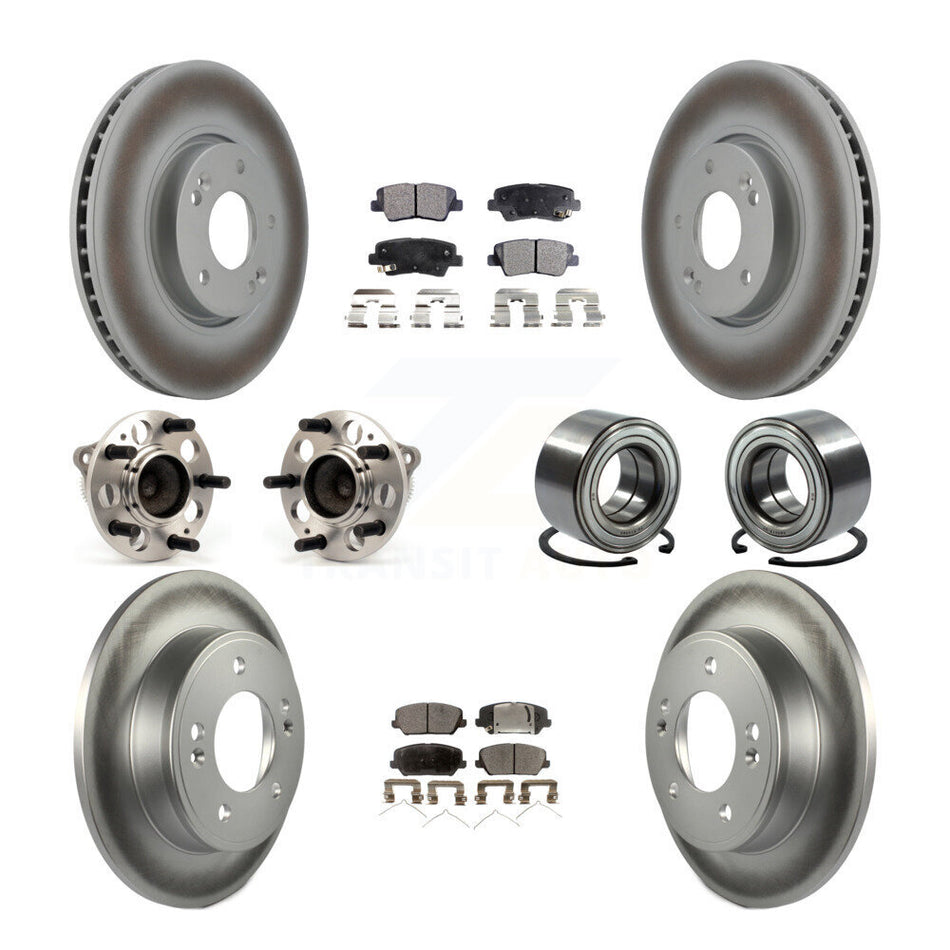 Front Rear Wheel Hub Bearings Assembly Coated Disc Brake Rotors And Ceramic Pads Kit (10Pc) For Kia Forte Forte5 SX KBB-108557