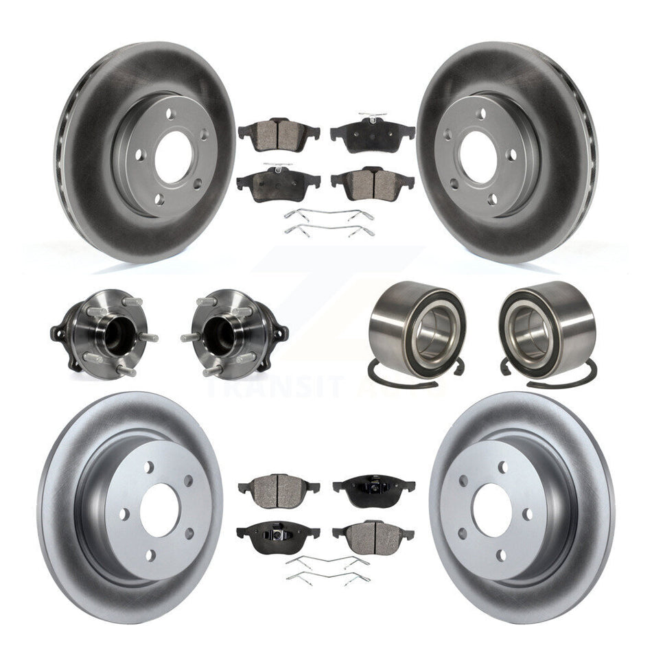 Front Rear Wheel Hub Bearings Assembly Coated Disc Brake Rotors And Ceramic Pads Kit (10Pc) For Ford C-Max Without Parking Assist KBB-108563