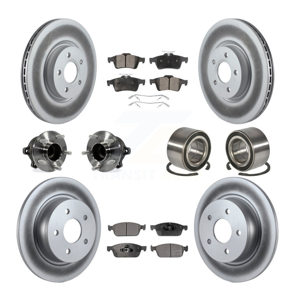Front Rear Wheel Hub Bearings Assembly Coated Disc Brake Rotors And Ceramic Pads Kit (10Pc) For 2013-2016 Ford Escape FWD with 2.0L Without Parking Assist KBB-108565