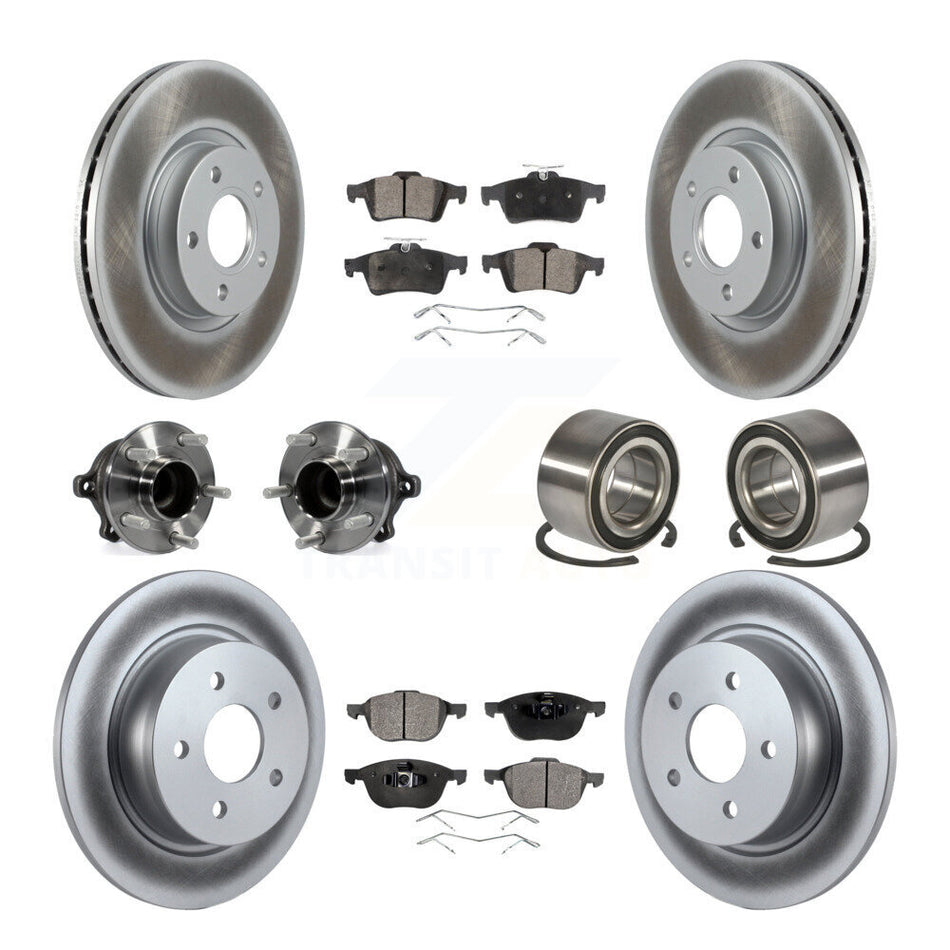 Front Rear Wheel Hub Bearings Assembly Coated Disc Brake Rotors And Ceramic Pads Kit (10Pc) For Ford Escape C-Max Without Parking Assist KBB-108567