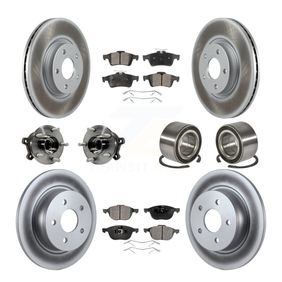 Front Rear Wheel Hub Bearings Assembly Coated Disc Brake Rotors And Ceramic Pads Kit (10Pc) For 2015-2016 Ford Escape AWD with 2.5L KBB-108572