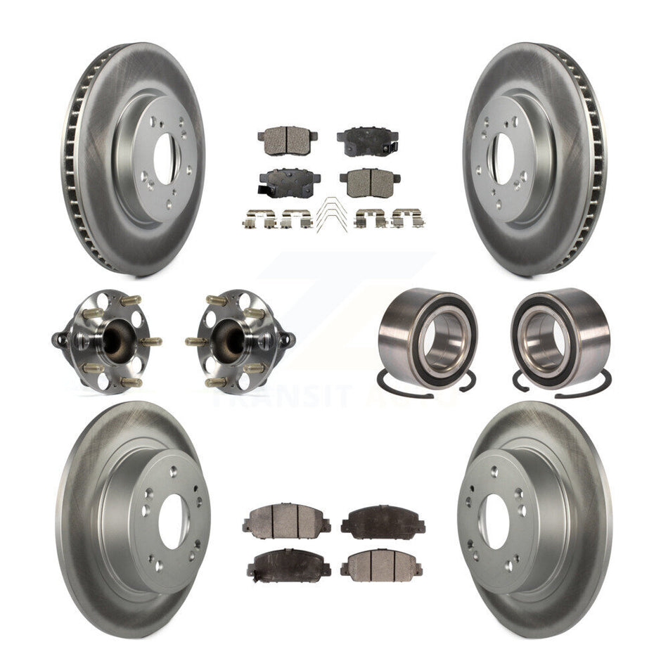 Front Rear Wheel Hub Bearings Assembly Coated Disc Brake Rotors And Ceramic Pads Kit (10Pc) For Honda Accord KBB-108586