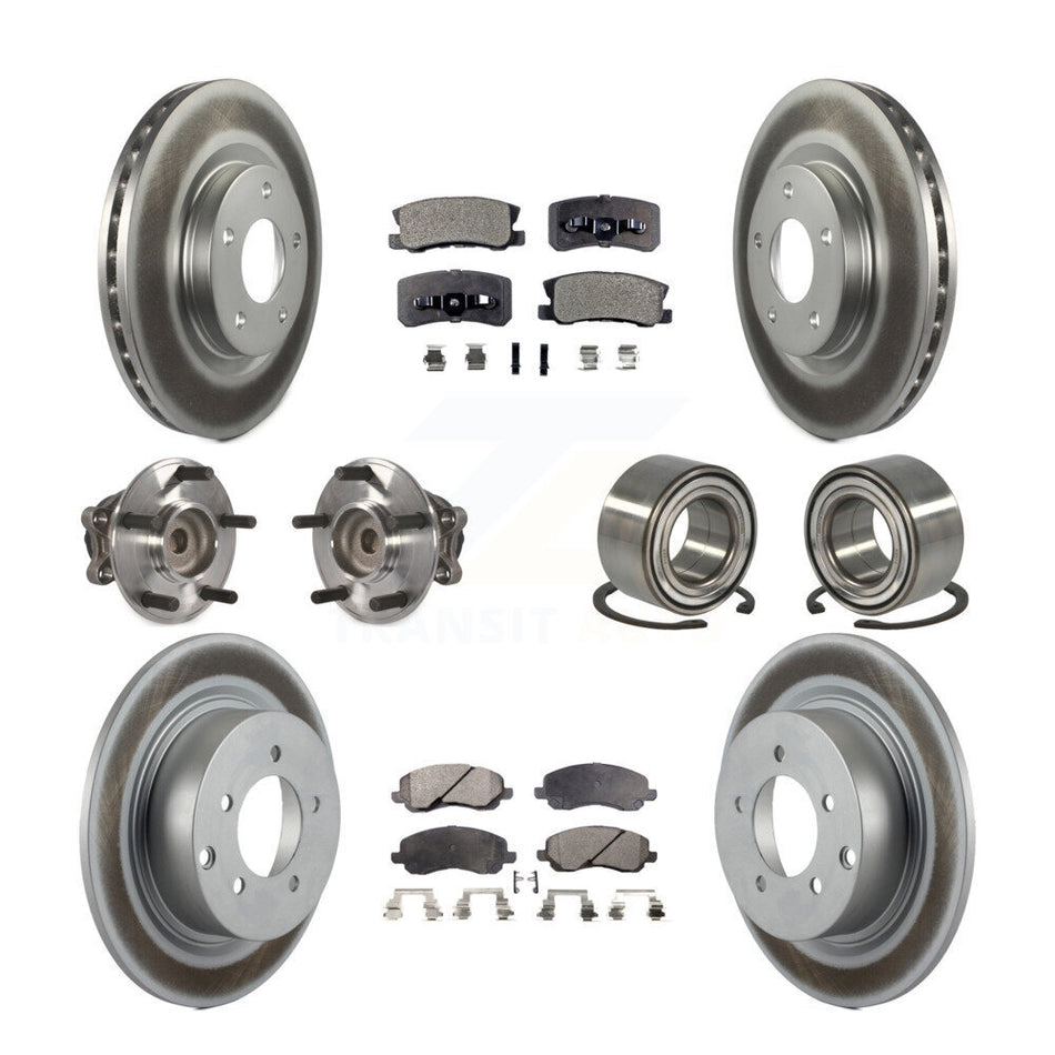Front Rear Wheel Hub Bearings Assembly Coated Disc Brake Rotors And Ceramic Pads Kit (10Pc) For Mitsubishi Outlander RVR KBB-108591