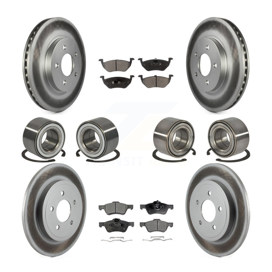 Front Rear Wheel Bearings Coated Disc Brake Rotors And Ceramic Pads Kit (10Pc) For Ford Escape Mercury Mariner Mazda Tribute KBB-108618