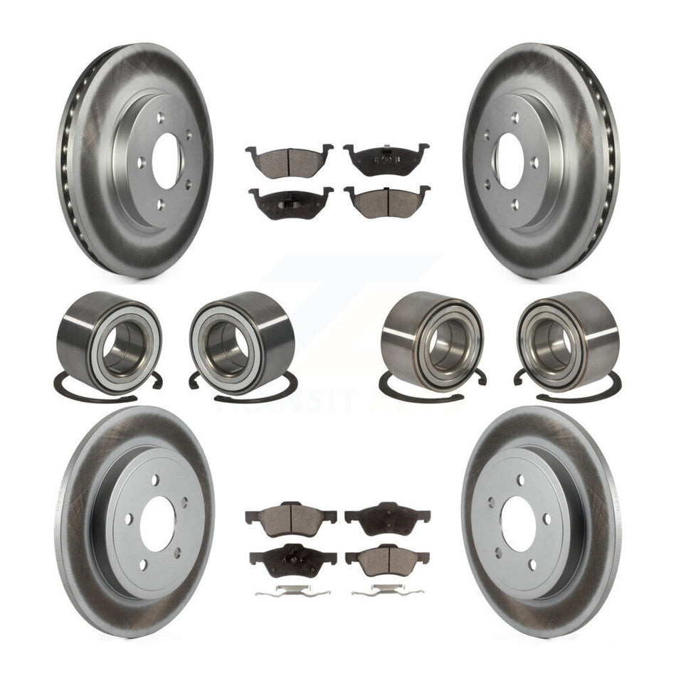 Front Rear Wheel Bearings Coated Disc Brake Rotors And Ceramic Pads Kit (10Pc) For Ford Escape Mercury Mariner KBB-108619