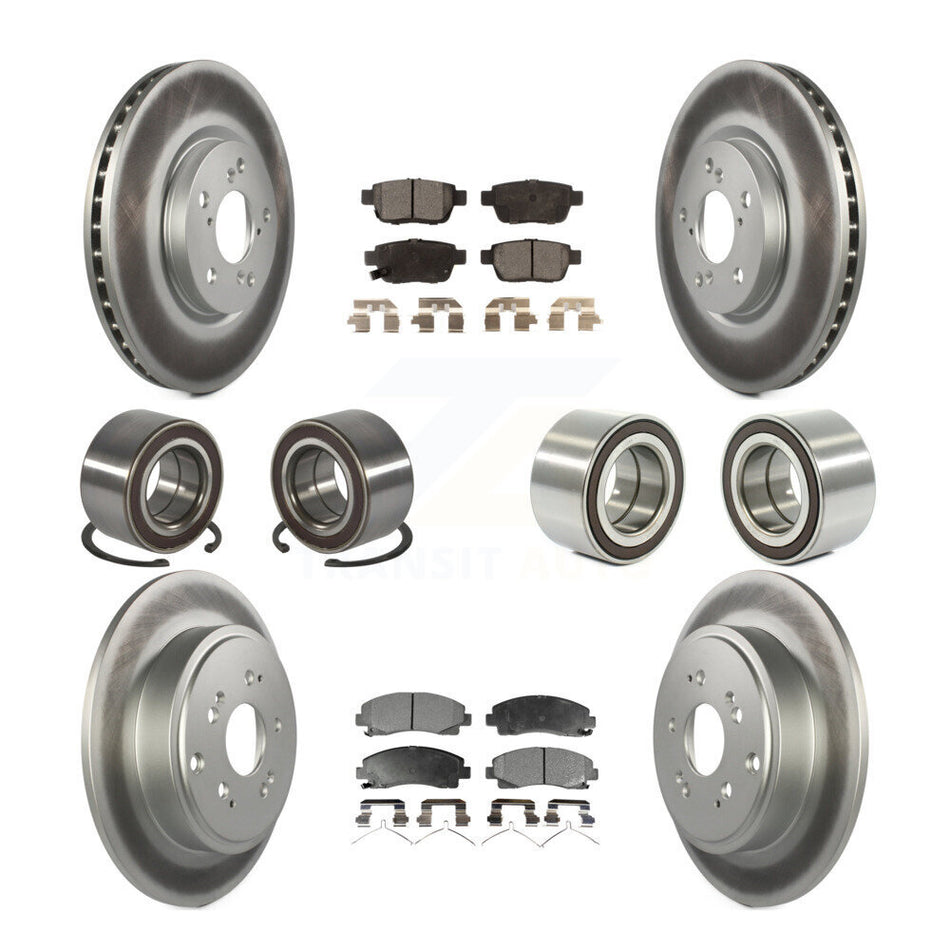 Front Rear Wheel Bearings Coated Disc Brake Rotors And Ceramic Pads Kit (10Pc) For 2006-2014 Honda Ridgeline KBB-108635