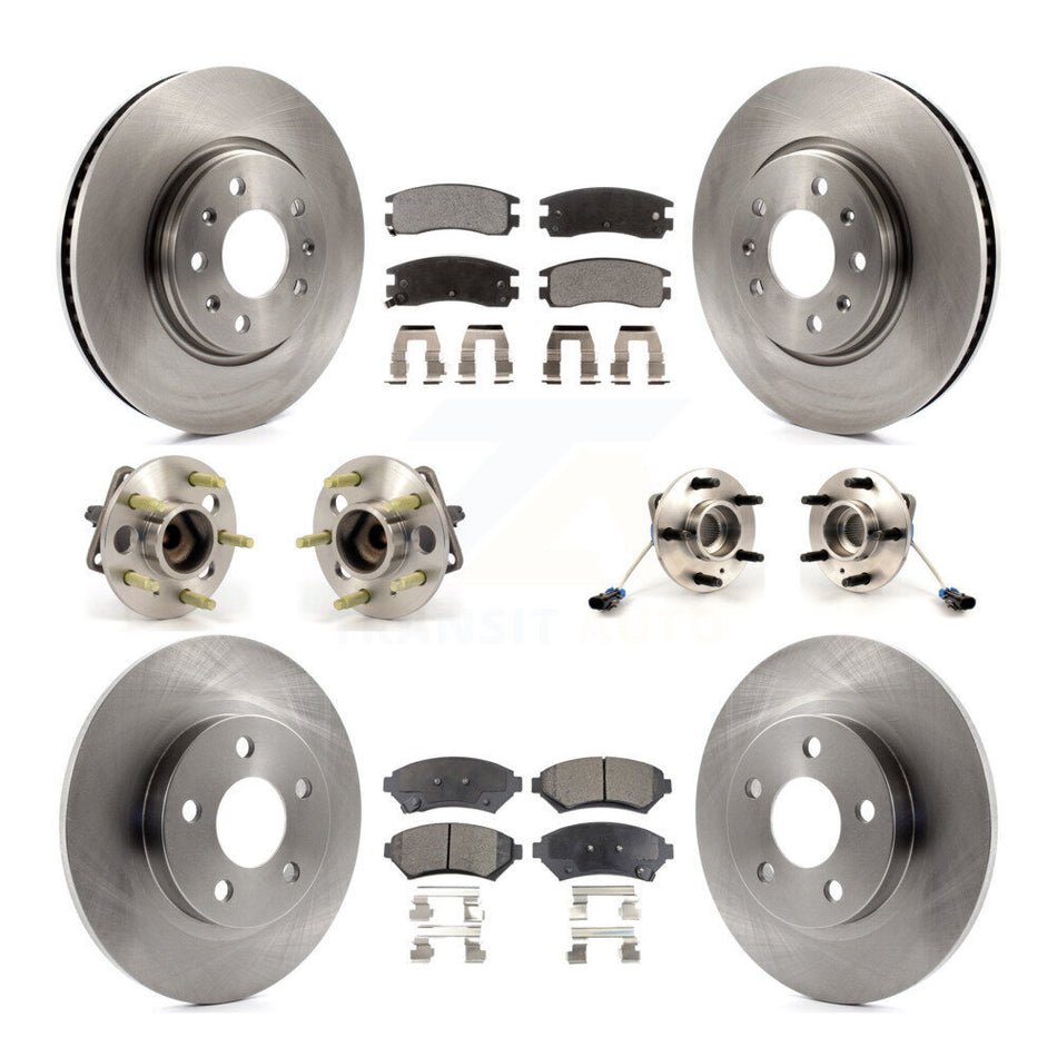 Front Rear Hub Bearings Assembly Disc Brake Rotors And Semi-Metallic Pads Kit (10Pc) For 2003-2004 Cadillac Seville With Solid Rotor KBB-108749