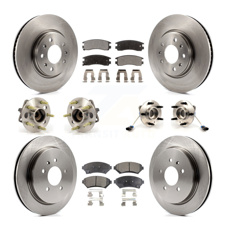 Front Rear Hub Bearings Assembly Disc Brake Rotors And Semi-Metallic Pads Kit (10Pc) For 2003-2004 Cadillac Seville With Vented Rotor KBB-108750