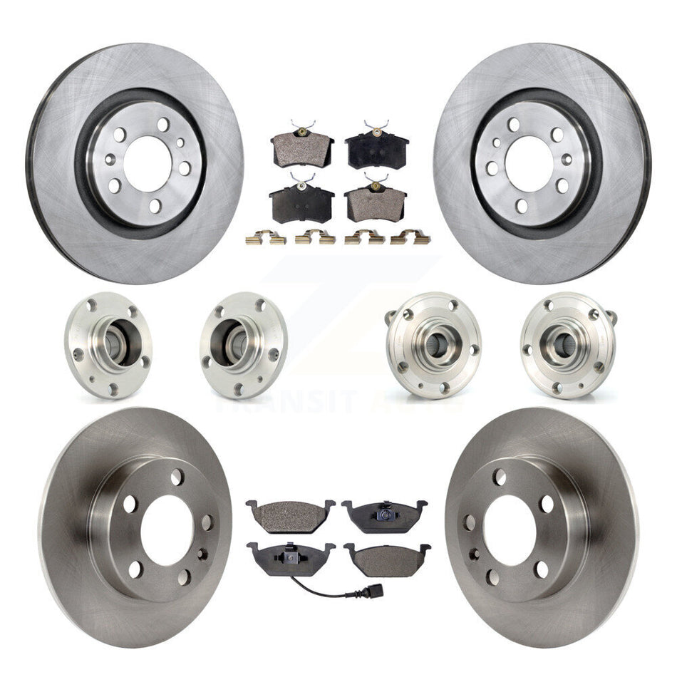 Front Rear Hub Bearing Brake Rotor And Pad Kit (10Pc) For 2007-2009 Volkswagen Jetta City KBB-108755