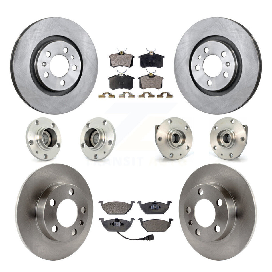 Front Rear Hub Bearings Disc Brake Rotors And Pads Kit (10Pc) For Volkswagen Golf City KBB-108756