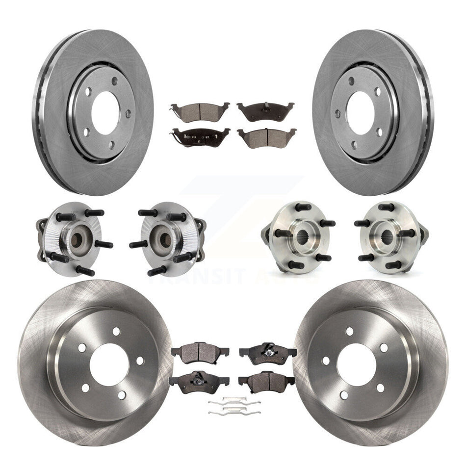 Front Rear Hub Bearings Assembly Disc Brake Rotors And Semi-Metallic Pads Kit (10Pc) For 2003-2004 Dodge Caravan Drum rear brakes with Non-ABS KBB-108771