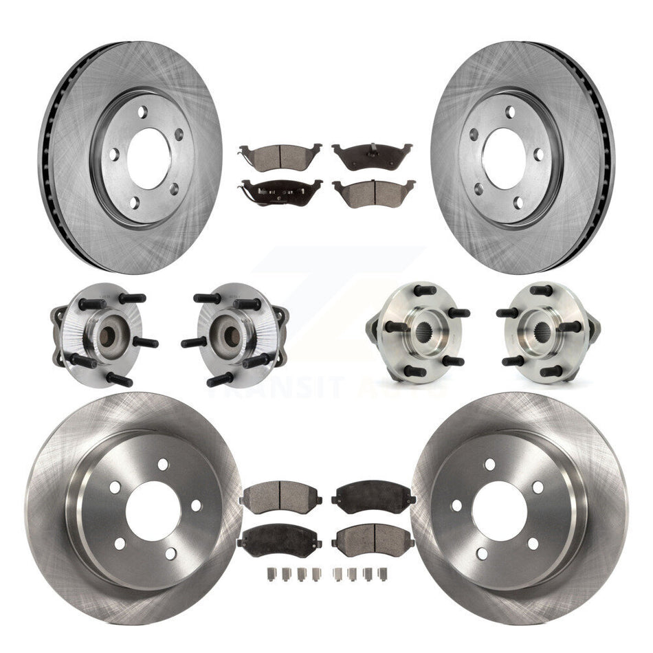 Front Rear Hub Bearings Assembly Disc Brake Rotors And Semi-Metallic Pads Kit (10Pc) For 2003 Chrysler Voyager Drum rear brakes with Non-ABS KBB-108772