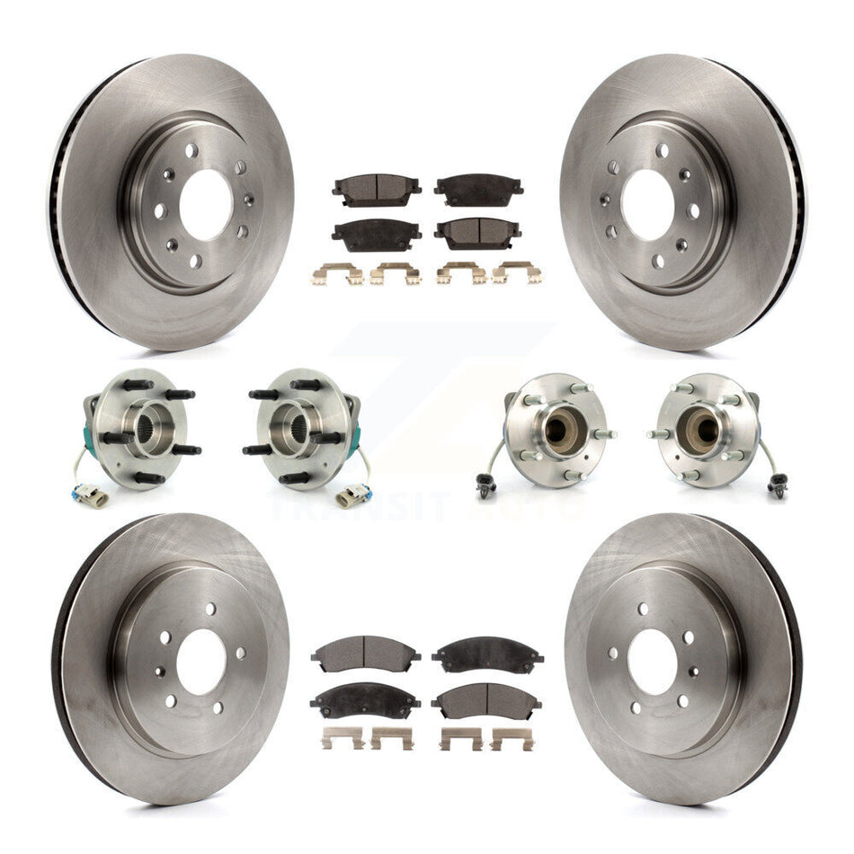 Front Rear Hub Bearings Assembly Disc Brake Rotors And Semi-Metallic Pads Kit (10Pc) For 2006-2007 Cadillac CTS Base With Sport Suspension 303mm Diameter Rotor KBB-108778