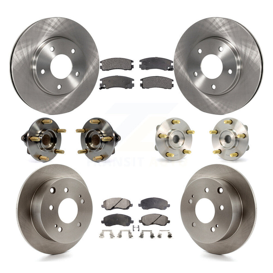 Front Rear Hub Bearings Assembly Disc Brake Rotors And Semi-Metallic Pads Kit (10Pc) For 2004-2006 Mitsubishi Galant 2.4L with 4-Wheel ABS KBB-108804