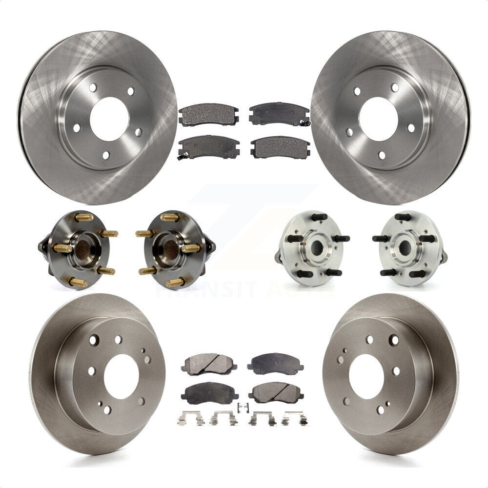 Front Rear Hub Bearing Disc Brake Rotor & Pads Kit (10Pc) For 2010-2012 Mitsubishi Galant KBB-108806