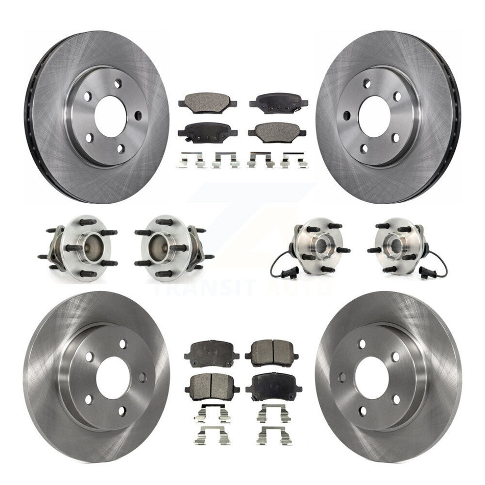 Front Rear Hub Bearing Assembly Disc Brake Rotors And Semi-Metallic Pads Kit (10Pc) For 2004-2005 Chevrolet Malibu Drum rear brakes with 4-Wheel ABS With 276mm Diameter Rotor KBB-108811
