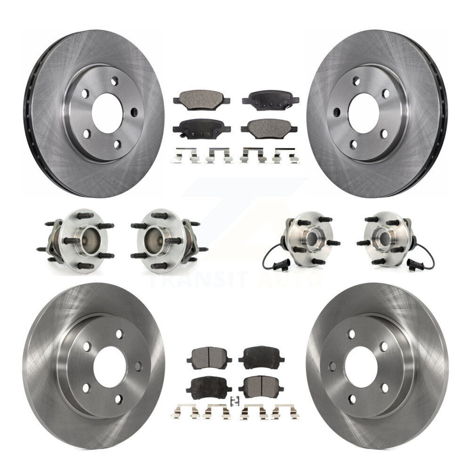 Front Rear Hub Bearings Assembly Disc Brake Rotors And Semi-Metallic Pads Kit (10Pc) For Chevrolet Malibu Pontiac G6 With 276mm Diameter Rotor KBB-108812