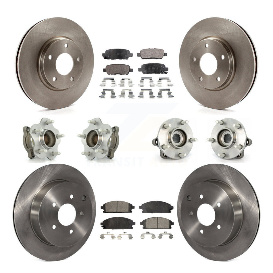 Front Rear Hub Bearings Assembly Disc Brake Rotors And Semi-Metallic Pads Kit (10Pc) For 2004-2009 Nissan Quest KBB-108814