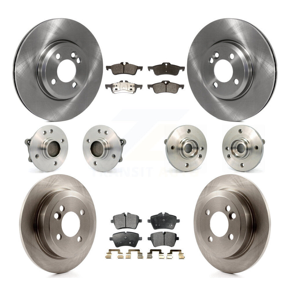 Front Rear Hub Bearings Assembly Disc Brake Rotors And Semi-Metallic Pads Kit (10Pc) For 2002-2005 Mini Cooper With 294mm Diameter Rotor 4 Lug Wheels KBB-108833