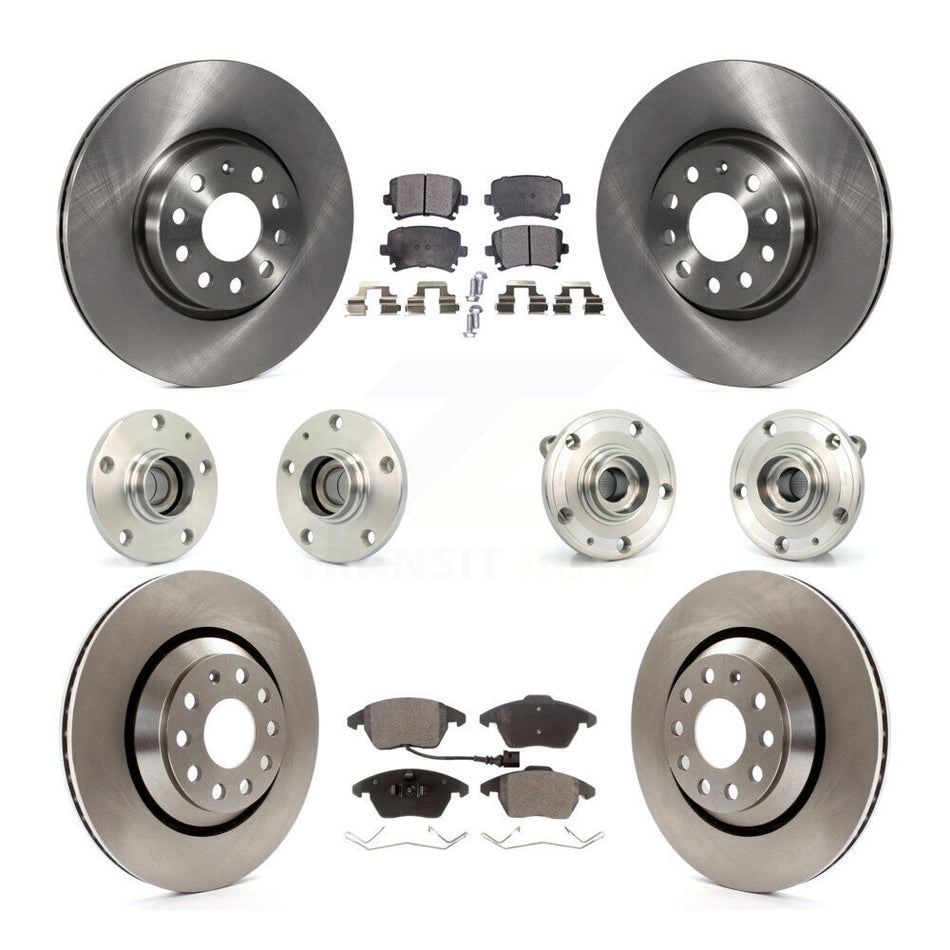 Front Rear Hub Bearings Assembly Disc Brake Rotors And Semi-Metallic Pads Kit (10Pc) For 2009-2010 Volkswagen Passat CC FWD With 312mm Diameter Rotor KBB-108843