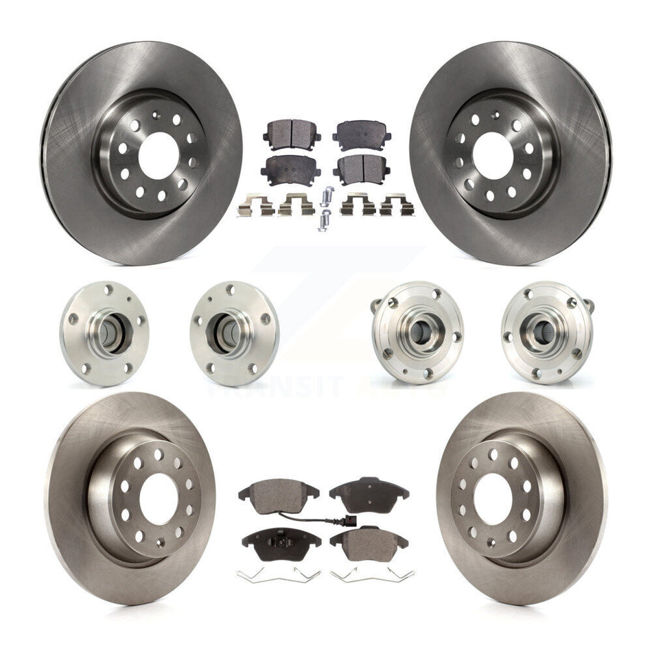 Front Rear Hub Bearings Assembly Disc Brake Rotors And Semi-Metallic Pads Kit (10Pc) For Volkswagen CC Passat KBB-108845