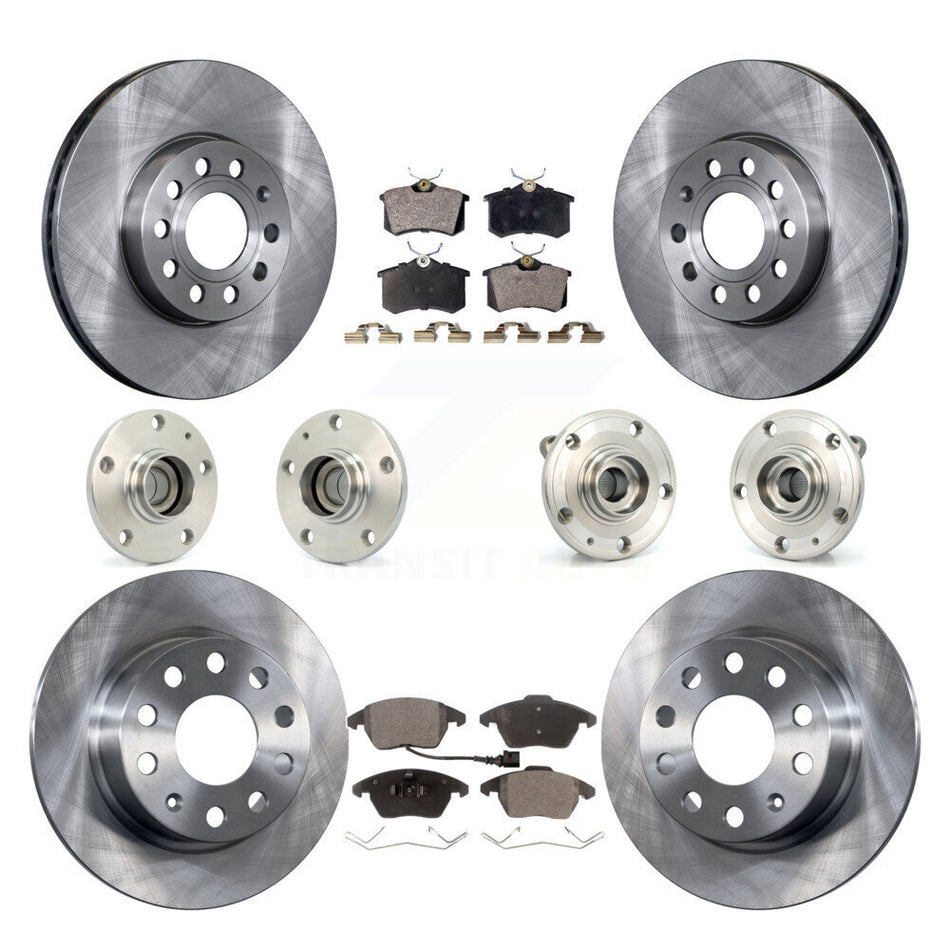 Front Rear Hub Bearings Assembly Disc Brake Rotors And Semi-Metallic Pads Kit (10Pc) For Volkswagen Jetta Beetle KBB-108854