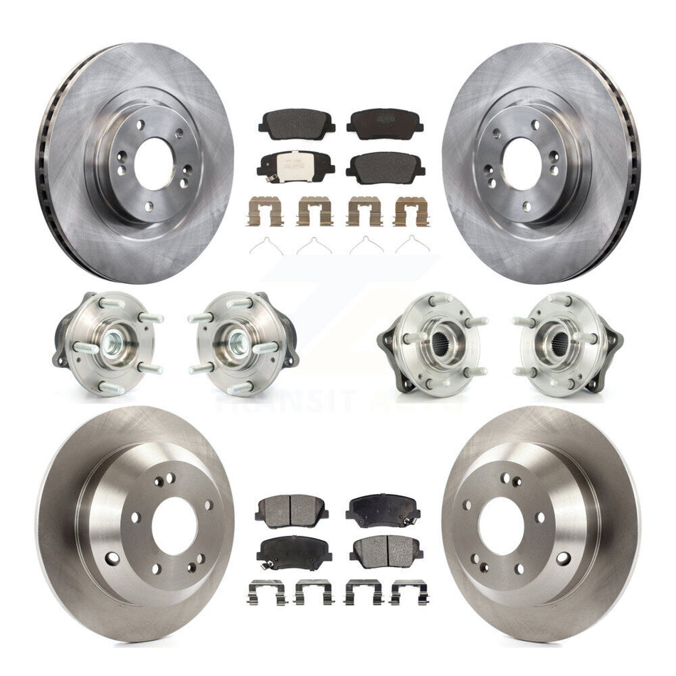 Front Rear Hub Bearing Disc Brake Rotor And Pads Kit (10Pc) For 2014-2015 Kia Sorento FWD KBB-108863
