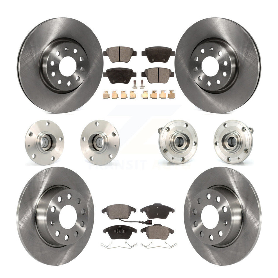 Front Rear Hub Bearings Assembly Disc Brake Rotors And Semi-Metallic Pads Kit (10Pc) For Volkswagen GTI With 30mm bearing KBB-108874
