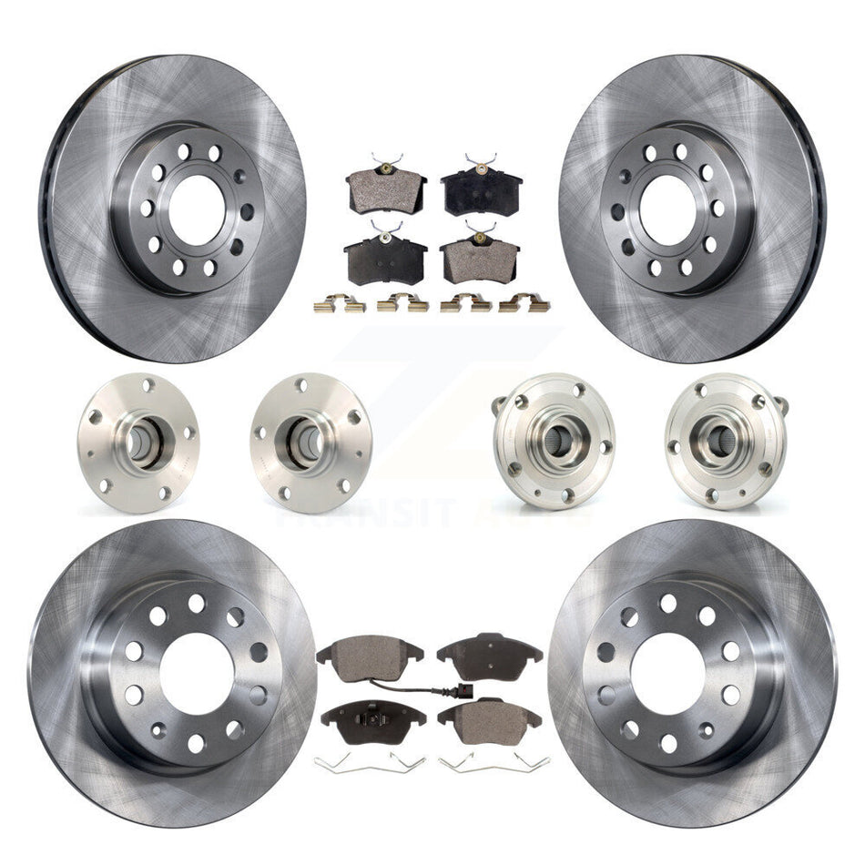 Front Rear Hub Bearings Assembly Disc Brake Rotors And Semi-Metallic Pads Kit (10Pc) For 2014 Volkswagen Beetle Base Highline Comfortline with 2.5L With 253mm Diameter Rotor KBB-108878