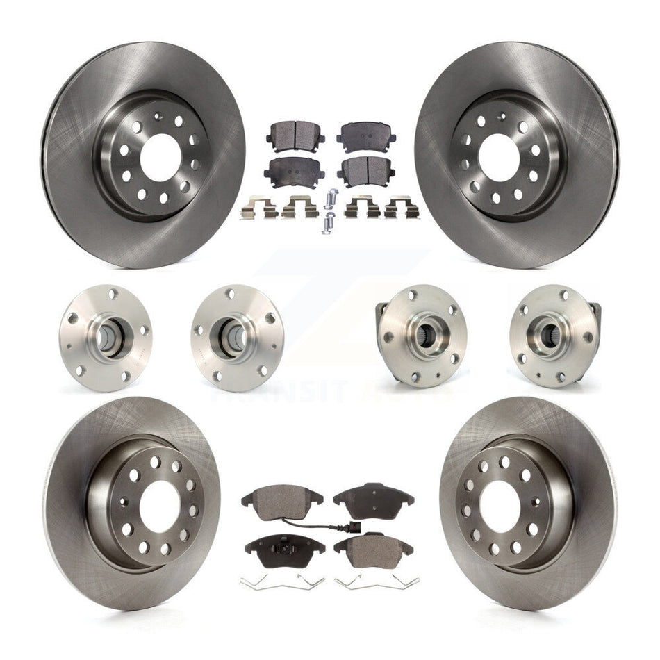 Front Rear Hub Bearings Assembly Disc Brake Rotors And Semi-Metallic Pads Kit (10Pc) For Volkswagen GTI Audi A3 KBB-108882
