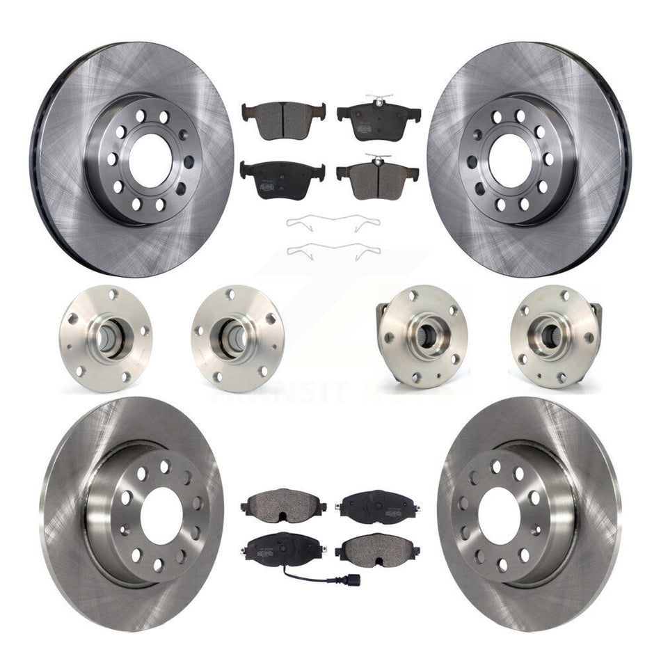 Front Rear Hub Bearings Assembly Disc Brake Rotors And Semi-Metallic Pads Kit (10Pc) For 2015-2019 Volkswagen e-Golf KBB-108886