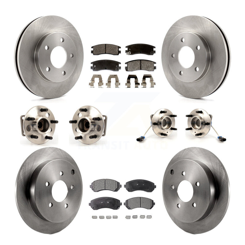 Front Rear Hub Bearings Assembly Disc Brake Rotors And Semi-Metallic Pads Kit (10Pc) For 2001-2005 Pontiac Aztek FWD with rear brakes 4-Wheel ABS KBB-108896