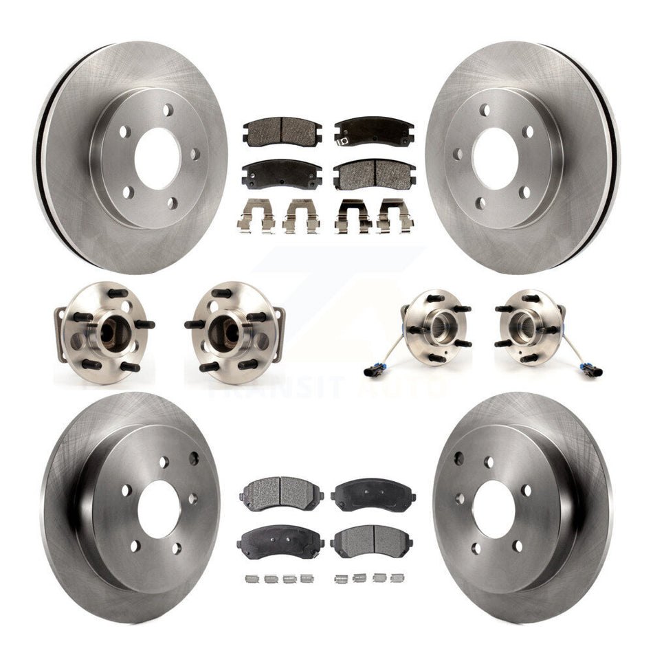 Front Rear Hub Bearings Assembly Disc Brake Rotors And Semi-Metallic Pads Kit (10Pc) For 2001-2005 Pontiac Aztek FWD with rear brakes 4-Wheel ABS KBB-108896