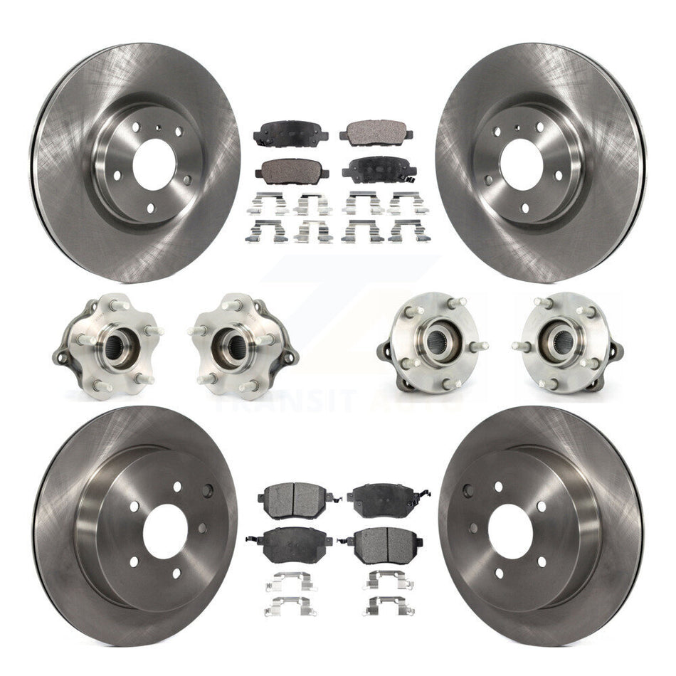 Front Rear Hub Bearings Assembly Disc Brake Rotors And Semi-Metallic Pads Kit (10Pc) For 2005-2007 Nissan Murano AWD KBB-108913