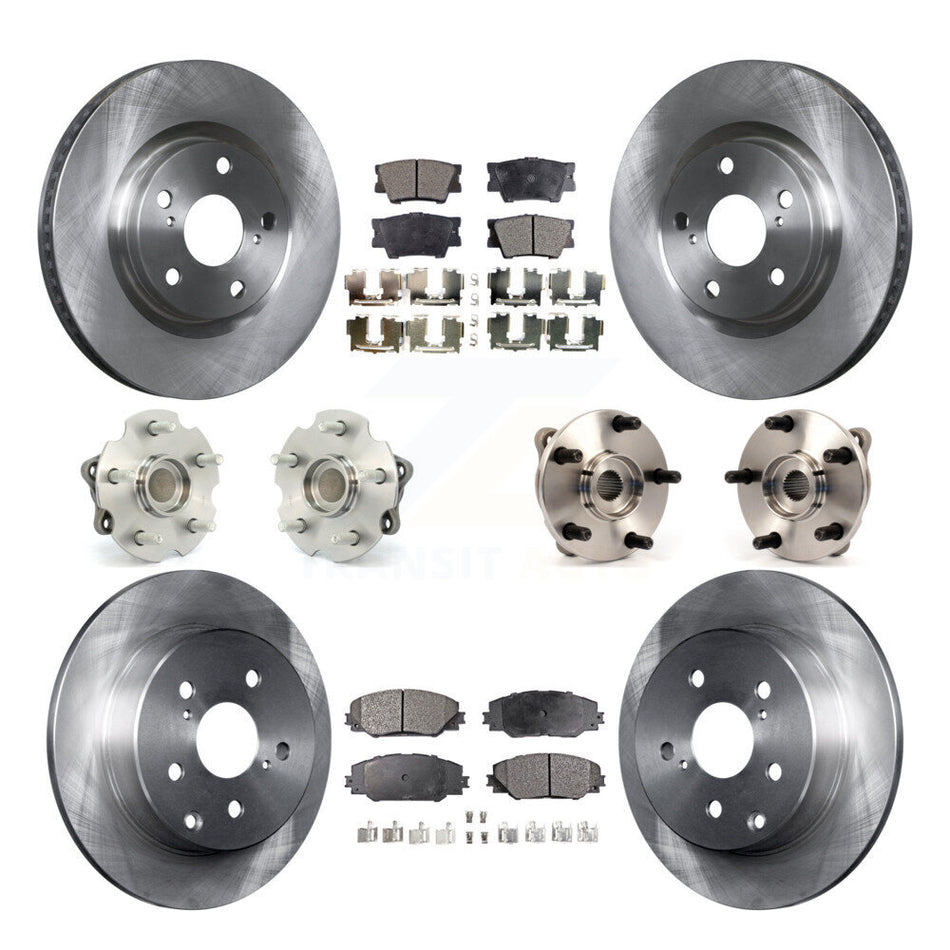 Front Rear Hub Bearings Assembly Disc Brake Rotors And Semi-Metallic Pads Kit (10Pc) For Toyota RAV4 With 3rd Row Seating KBB-108925