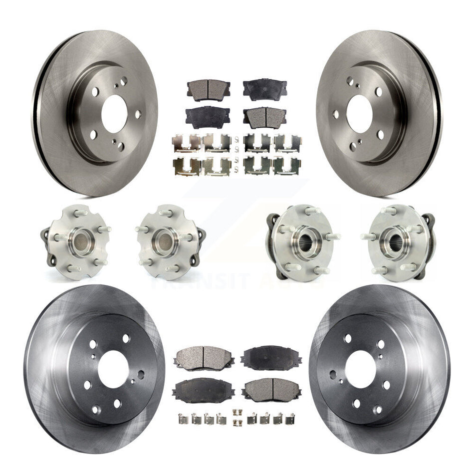 Front Rear Hub Bearings Assembly Disc Brake Rotors And Semi-Metallic Pads Kit (10Pc) For 2013-2018 Toyota RAV4 LE with FWD KBB-108931
