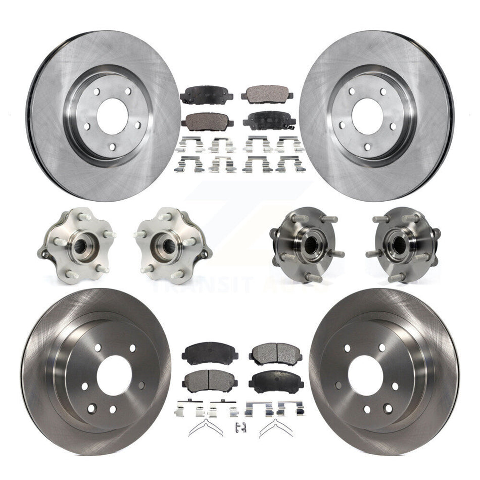 Front Rear Hub Bearings Assembly Disc Brake Rotors And Semi-Metallic Pads Kit (10Pc) For 2014 Nissan Juke Nismo RS with AWD To 04 14 KBB-108933