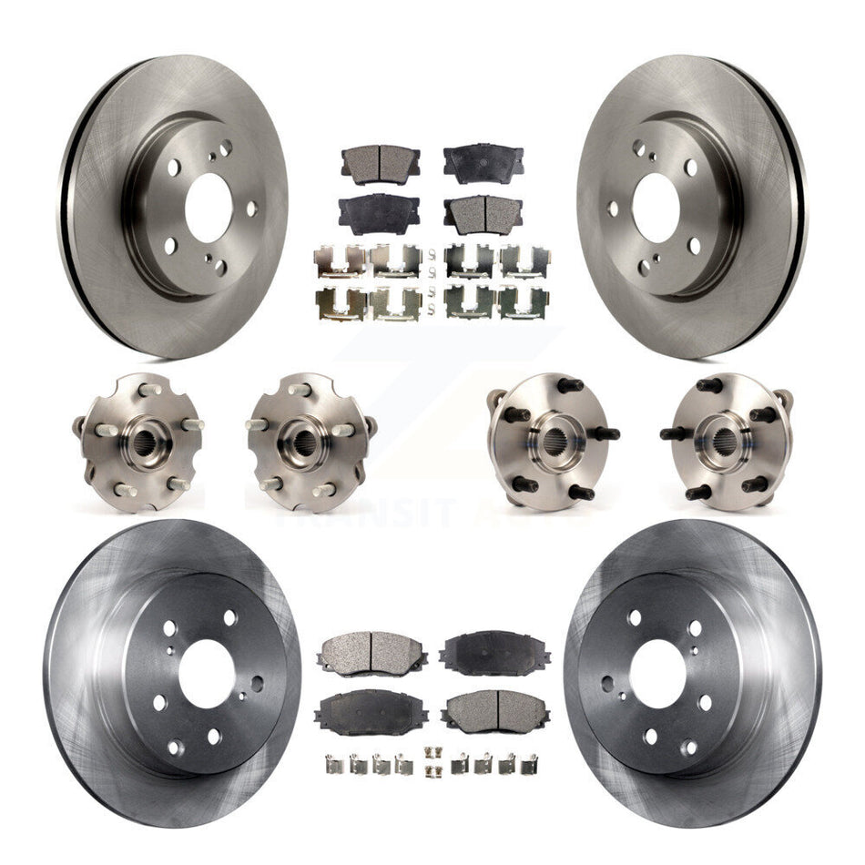 Front Rear Hub Bearings Assembly Disc Brake Rotors And Semi-Metallic Pads Kit (10Pc) For Toyota RAV4 Without 3rd Row Seating KBB-108936