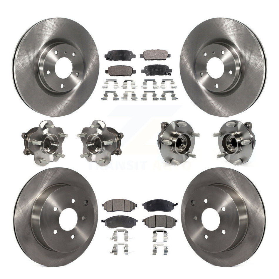 Front Rear Hub Bearings Assembly Disc Brake Rotors And Semi-Metallic Pads Kit (10Pc) For INFINITI QX70 M37 Q70 Q70L M56 M35h KBB-108939
