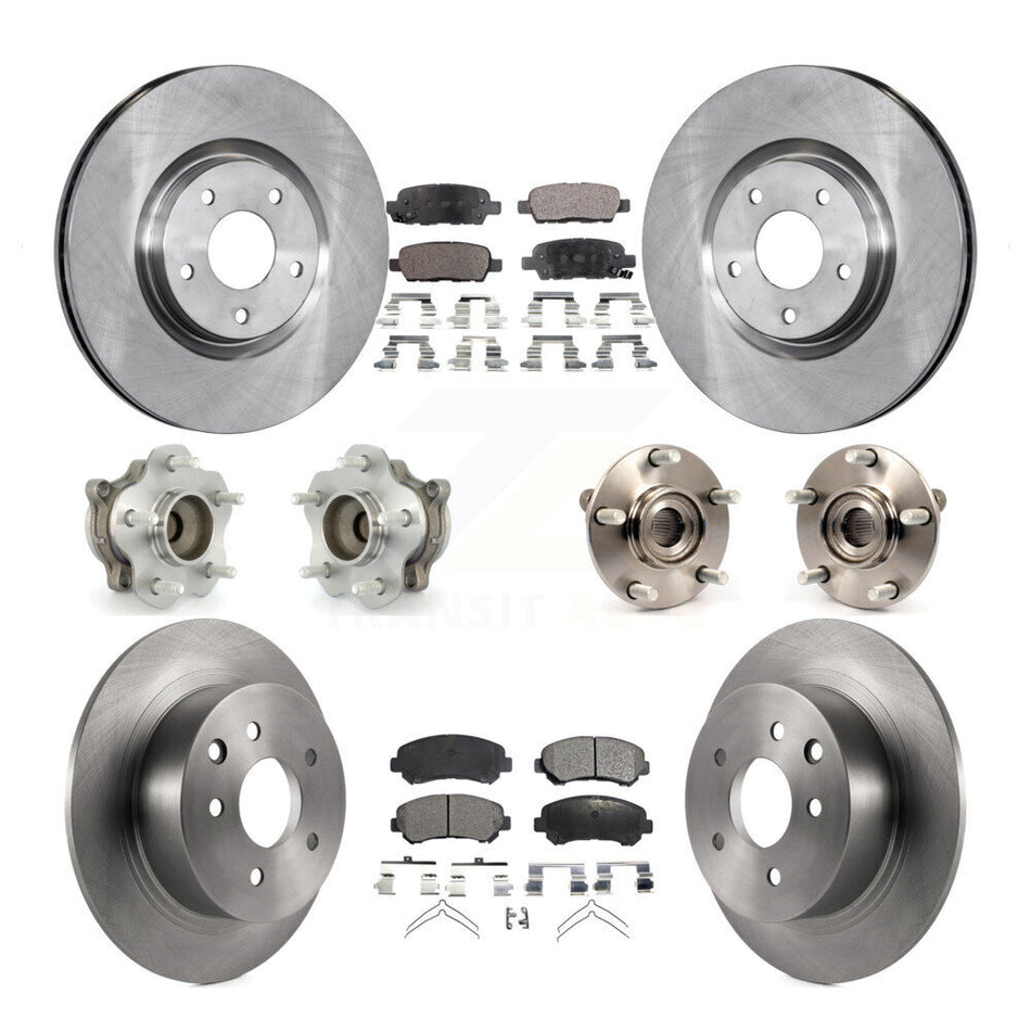 Front Rear Hub Bearings Assembly Disc Brake Rotors And Semi-Metallic Pads Kit (10Pc) For 2007-2012 Nissan Sentra SE-R Spec V with 2.5L KBB-108950
