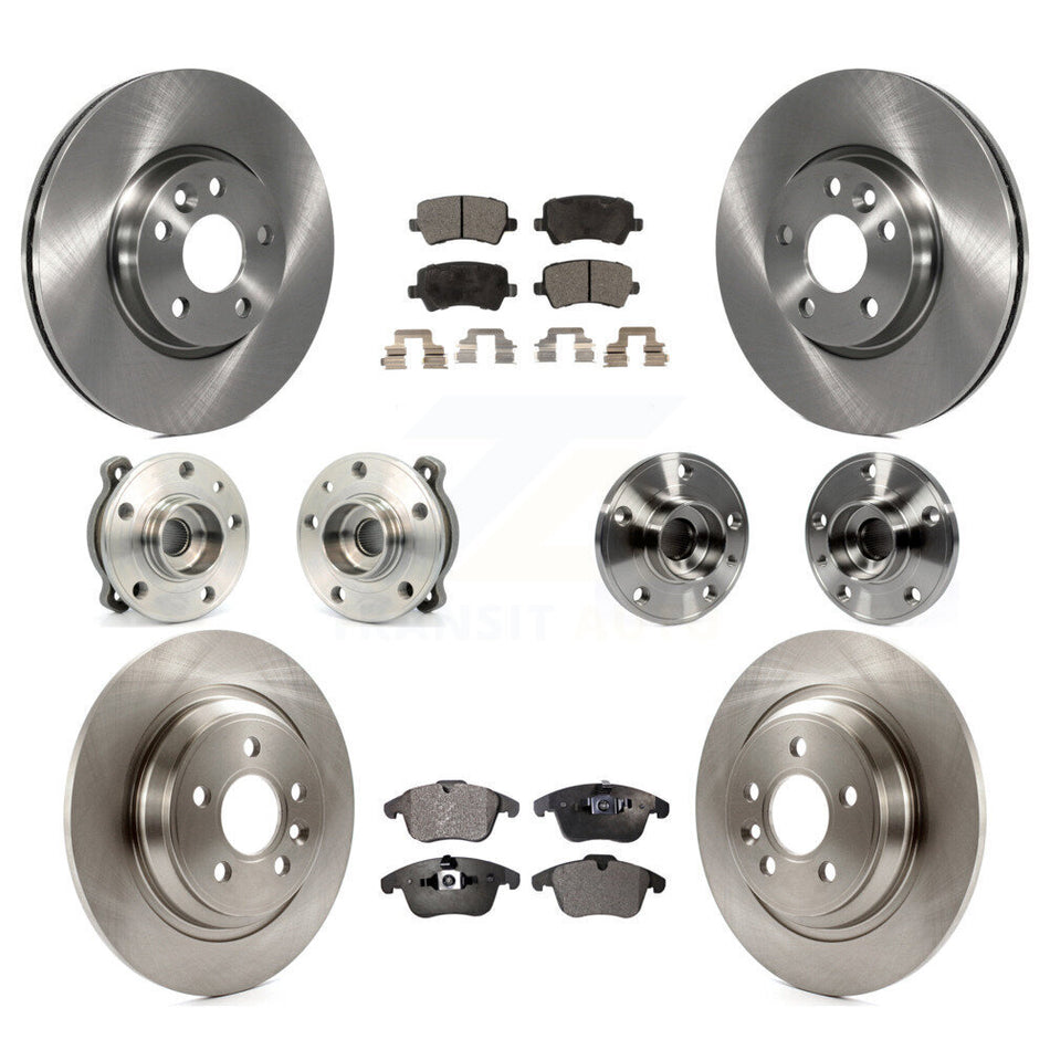 Front Rear Hub Bearings Assembly Disc Brake Rotors And Semi-Metallic Pads Kit (10Pc) For 2013-2014 Volvo S60 3.0L With 300mm Diameter Rotor KBB-108975