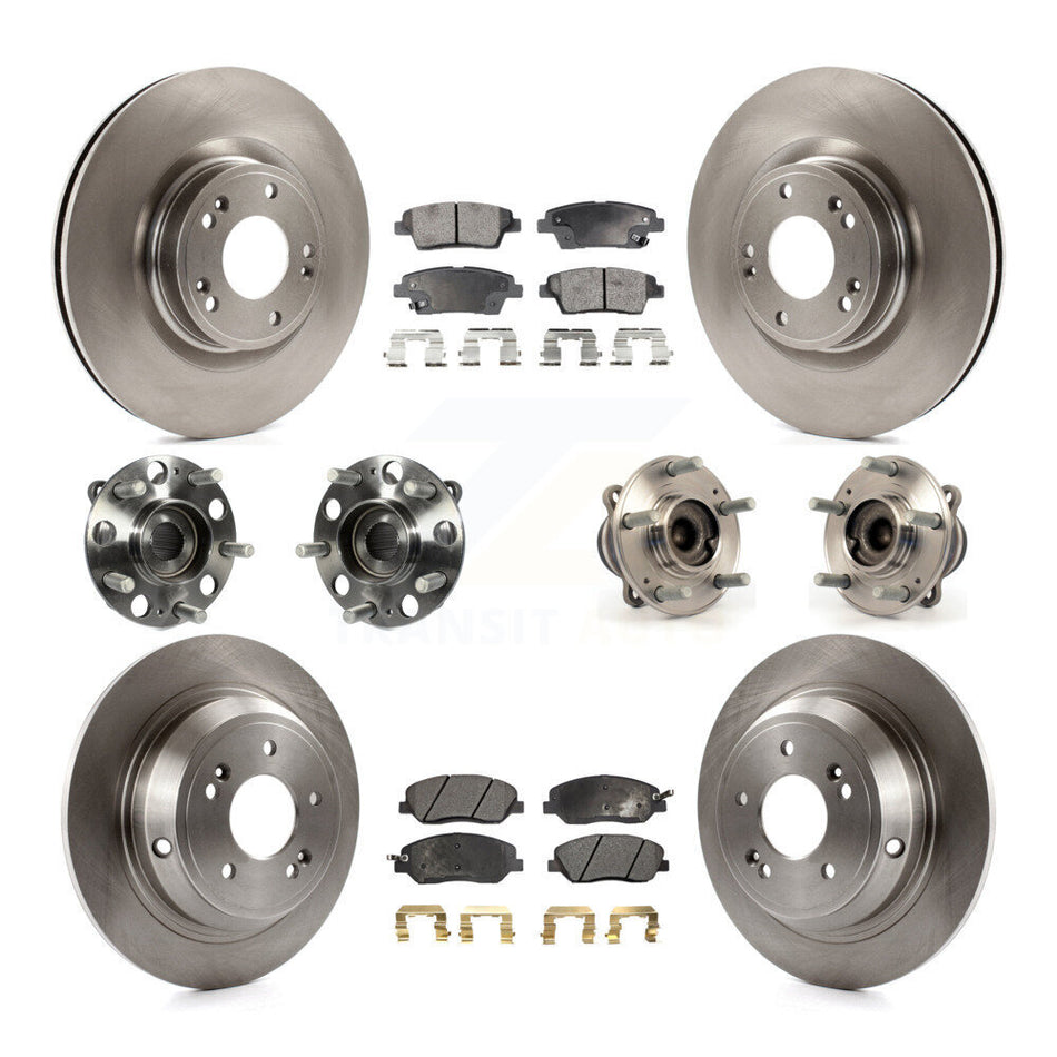 Front Rear Hub Bearings Assembly Disc Brake Rotors And Semi-Metallic Pads Kit (10Pc) For Hyundai Genesis 3.8L KBB-108977