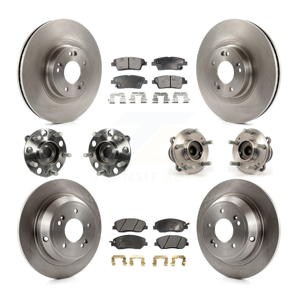 Front Rear Hub Bearings Assembly Disc Brake Rotors And Semi-Metallic Pads Kit (10Pc) For 2012 Hyundai Genesis 3.8L KBB-108978