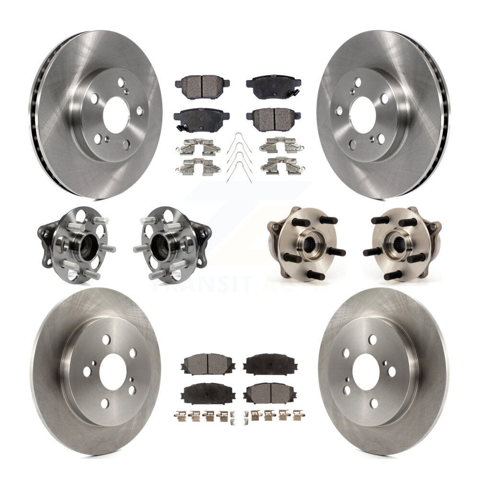 Front Rear Hub Bearings Assembly Disc Brake Rotors And Semi-Metallic Pads Kit (10Pc) For Toyota Prius Plug-In KBB-109003