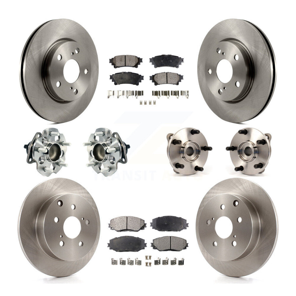 Front Rear Hub Bearings Assembly Disc Brake Rotors And Semi-Metallic Pads Kit (10Pc) For 2012-2018 Toyota Prius V KBB-109004