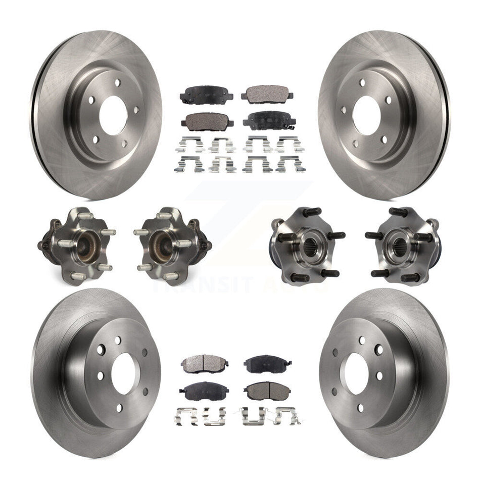 Front Rear Hub Bearings Assembly Disc Brake Rotors And Semi-Metallic Pads Kit (10Pc) For 2017-2019 Nissan Sentra Turbocharged KBB-109015