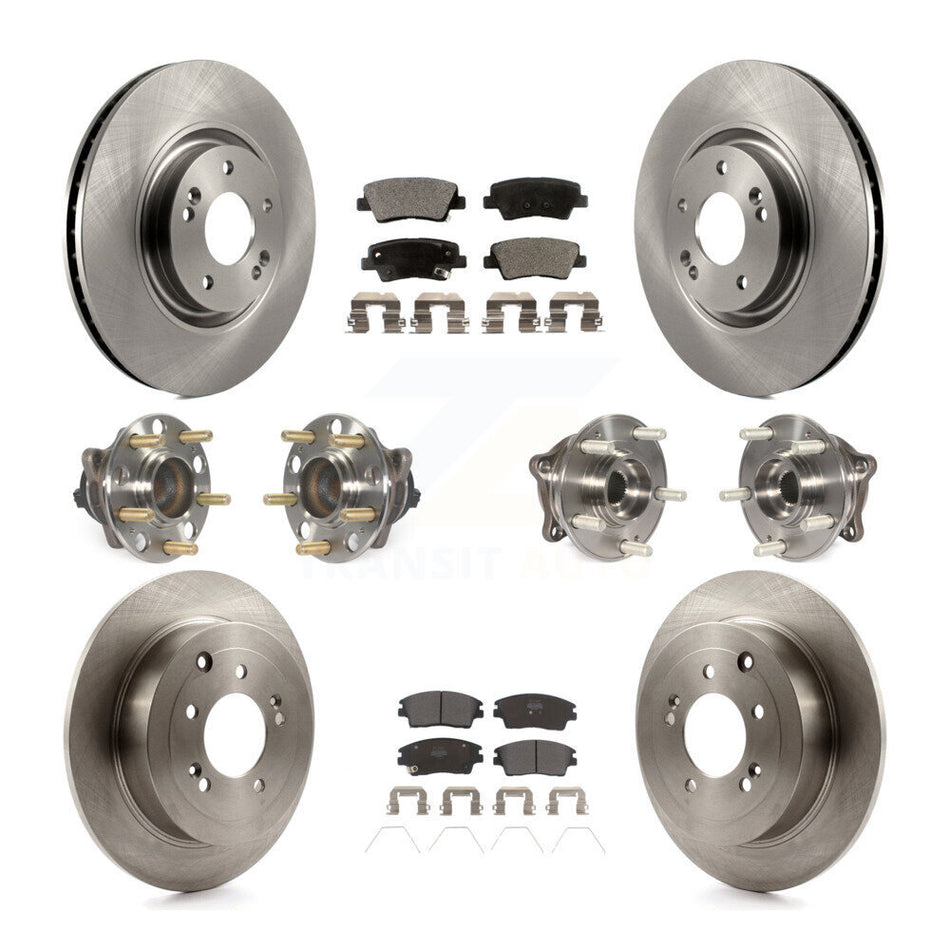 Front Rear Hub Bearings Assembly Disc Brake Rotors And Semi-Metallic Pads Kit (10Pc) For 2017-2021 Kia Sportage FWD with Turbocharged With Manual Parking KBB-109036